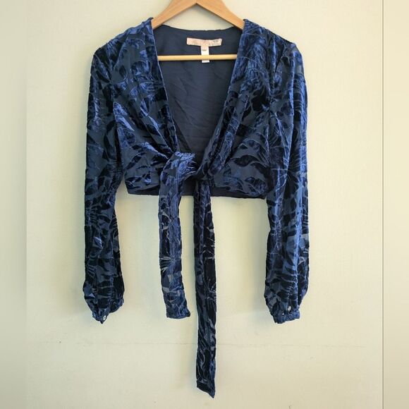 Hutch Claudia Velvet Burnout Crop Wrap Top Size S Blue - Picture 4 of 6